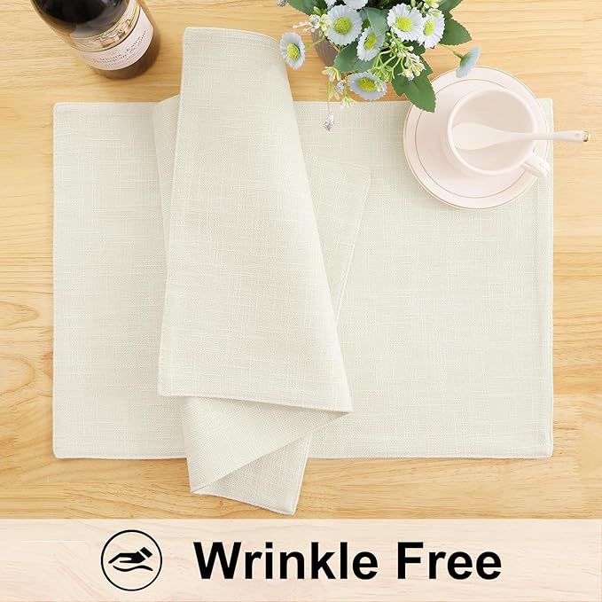 homing Cream Cloth Placemats Set of 12 – Cotton Linen Blend Washable Farmhouse Dining Table Mats for Indoors & Outdoors, Easy to Clean, 13 x 19 Inch