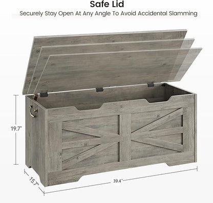 IDEALHOUSE Storage Chest, 39.4" Toy Chest for Boys Girls, Kids Wood Large Toy Box, Storage Bench with Safety Hinge, Farmhouse Storage Trunk for Entryway, Living Room, Bedroom, Playroom, Greige