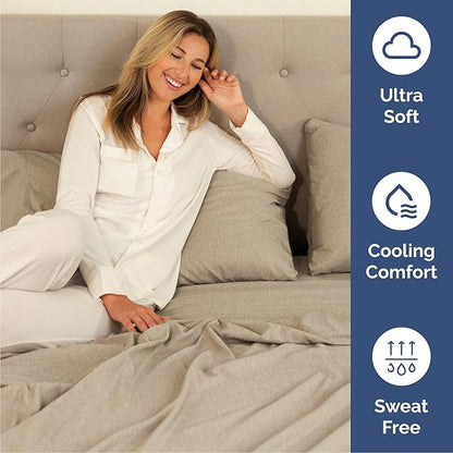 CGK Linens Queen 6 Piece Sheet Set - Cooling Sheets for Hot Sleepers - Hotel Luxury Bedding Set with 8-16 Inch Deep Pockets - 1 Flat & 1 Fitted & 4 Pillowcases - Soft & Wrinkle Free - Heathered Beige