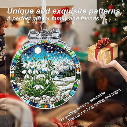 Snowdrop Stained Glass Christmas Ornament - Hanging Ornaments for Christmas Tree Decorations -Holiday Keepsake Present Exchange Idea