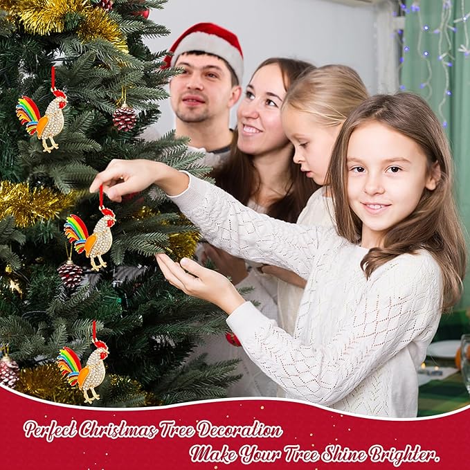 WhatSign Chicken Christmas Ornaments - Metal Chicken Ornaments for Christmas Tree Decorations Farm Animal Chicken Christmas Tree Ornaments Chicken Gifts Decor Keepsake Ornaments