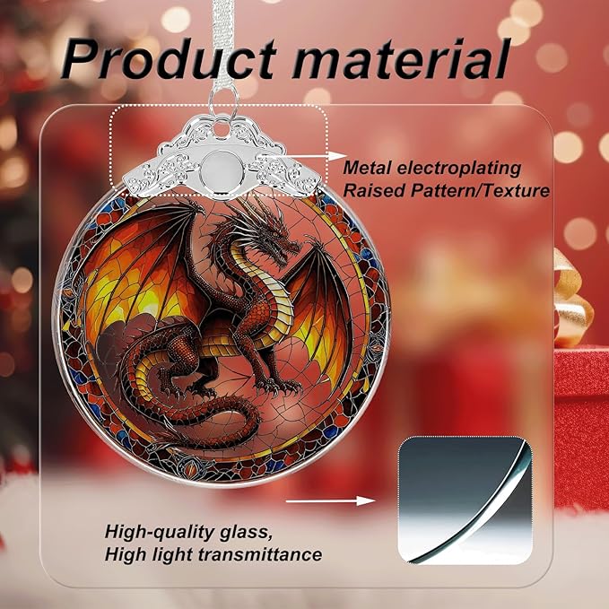 Dragon Stained Glass Christmas Ornament - Hanging Ornaments for Christmas Tree Decorations -Holiday Keepsake Present Exchange Idea