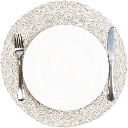 SHACOS Round Braided Placemats 15 inch Set of 6 Boho Thick Washable Kitchen Table Placemats for Home Wedding Party (T-Ivory, 6)