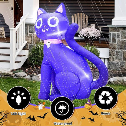 3.5FT Inflatable Decor Purple Cat Halloween Decoration with LED Lights Indoor Outdoor Halloween Horror Blow Up Decor Party Holiday Decoration