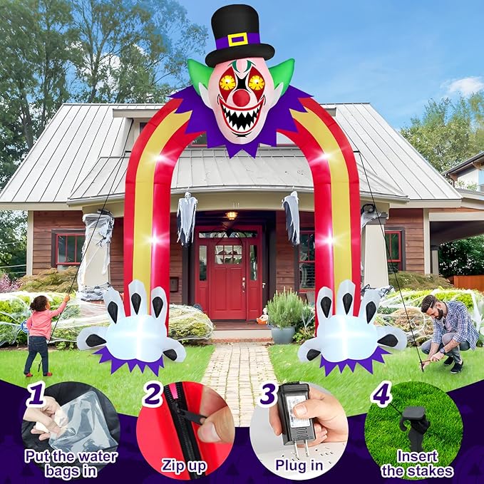 Danxilu 10 FT Halloween Inflatable Arch with LED Lights - Giant Scary Clown Archway Blow Up Yard Decoration, Halloween Decorations Outdoor Haunted Inflatables for Lawn Party, 2025 Outside Horror Decor