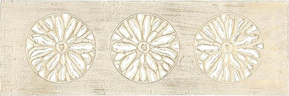 Deco 79 Wood Floral Handmade Home Wall Decor Distressed Intricately Carved Wall Sculpture with Gold Detailing, Wall Art 12" x 1" x 36", Cream