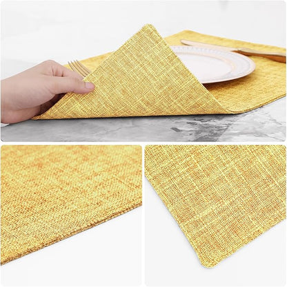 homing Mustard Yellow Cloth Placemats Set of 8 – Cotton Linen Blend Washable Farmhouse Dining Table Mats for Fall & Thanksgiving, Easy to Clean, 13 x 19 Inch