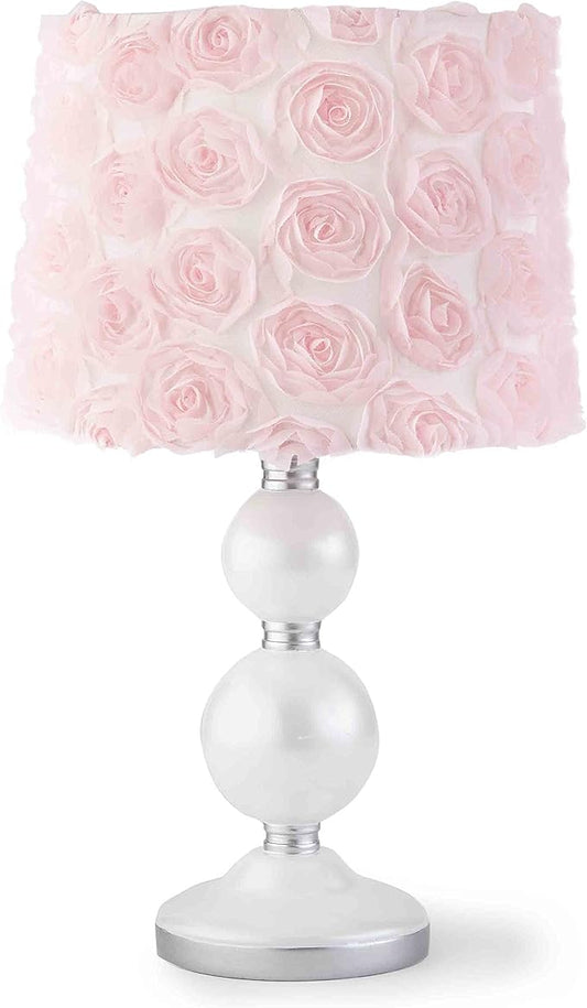 Levtex Baby - Elise Table Lamp and Shade - Spindle Base with Pink Rosette Shade Lamp - Nursery Accessories - Measurements: 22 in. high and 6 in. Diameter