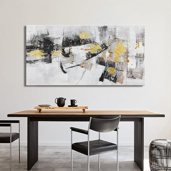 Black Gold Abstract Wall Art Decor Maximalist Home paintings Decor Wall Art Prints Wall Decorations Modern Artwork Pictures for Living Room Wall Bedroom Kitchen Office Decor 24"×48"