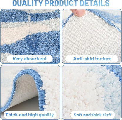 Wave Non-Slip Toilet Contour Rug, Luxurious Tufted Extra Thick U-Shaped Bathroom Rug, Ocean Beach Designed U-Shaped Toilet Floor Mat, Washable and Absorbent Bathroom Carpet (24 x 20 in)
