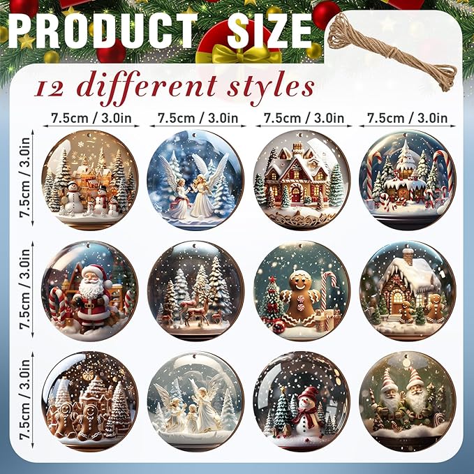 Suzile 36 Pcs Christmas Wooden Ornaments Vintage Round Christmas Tree Decoration Wooden Santa Claus Gingerbread Man Ornaments for Tree Winter Hanging Decoration for Xmas Farmhouse Home Party