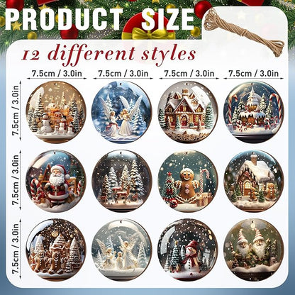 Suzile 36 Pcs Christmas Wooden Ornaments Vintage Round Christmas Tree Decoration Wooden Santa Claus Gingerbread Man Ornaments for Tree Winter Hanging Decoration for Xmas Farmhouse Home Party