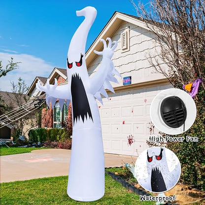 GOOSH 12 FT Halloween Inflatables Ghost Outdoor Decorations Blow Up Yard Giant Scary Red Eye Ghost with Built-in Colorful LEDs for Garden Lawn Indoor Party Decor