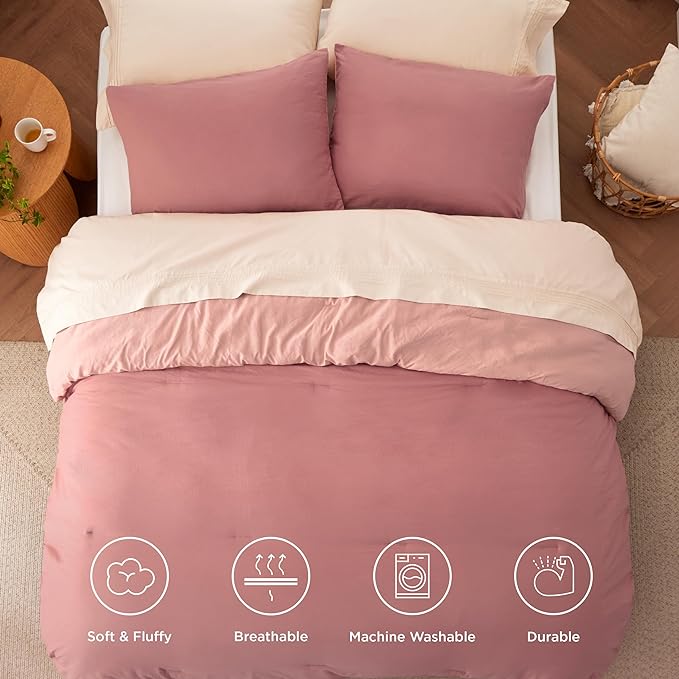 Bedsure Twin/Twin XL Comforter Set, Reversible Pink Clay Soft Prewashed Bedding for All Seasons, 2 Pieces Warm Down Alternative Bed Set, 1 Lightweight Comforter (68"x88") and 1 Pillowcase