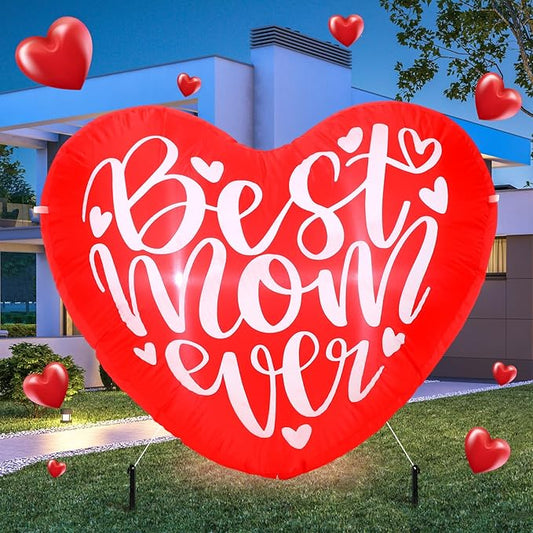 VIHOSE Happy Mother's Day Inflatables Decorations 3.9 ft Best Mom Ever Blow up Decor Heart LED Lights Inflatable Decor for Outdoor Yard Garden Lawn Decoration Mom Gifts Party Supplies