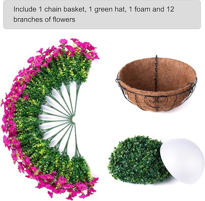 Ivydale Artificial Silk Hanging Plants Flowers Basket for Outdoor Outside Summer Decoration, Fake Faux UV Sun Resistant Look Real Morning Glory Fuchsia for Porch Patio Balcony Home