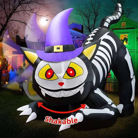 8.5 FT Tall Halloween Inflatables Black Cat Outdoor Decorations, Witch Cat Inflatable Halloween Decorations with Moving Head Blow Up Yard Decorations Built-in LEDs for Party Garden Lawn Decor