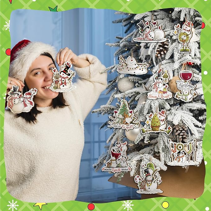 Suzile 36 Pcs Christmas Wooden Ornaments Cute Snowman Christmas Decoration Snowman Ornaments for Tree Winter Hanging Crafts Winter Tree Home Decor for Xmas Holiday Party