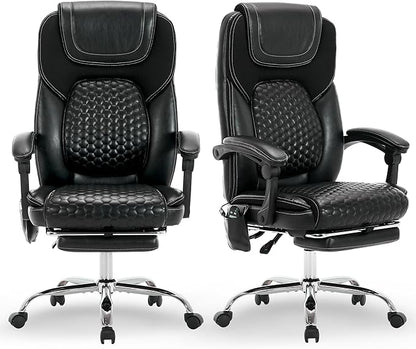 Massage Executive Office Chair 2-Pack with Heat and Footrest, Ergonomic Reclining Leather Desk Chair with Wheels, High-Back Big and Tall Computer Chair for Home Office, Study, Gaming, Black, 300 lbs