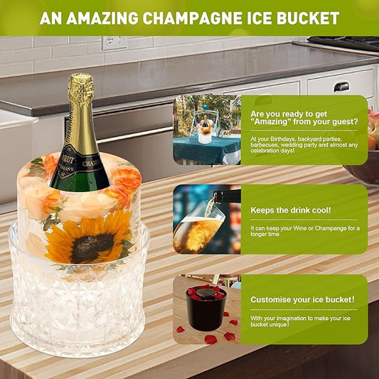 Ice Bucket Mold,Ice Mold Wine Bottle Chiller,Champagne Ice Bucket Floral DIY Ice Mold for Champagne,Wine,Cocktails/Holiday Bar Any Celebration Party Wedding Christmas and Thanksgiving