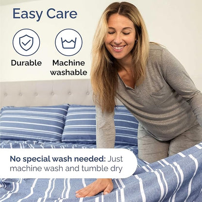Twin Size 3 Piece Sheet Set - Comfy Breathable & Cooling Bed Sheets Set - Hotel Luxury Bedding for Women, Men, Kids, Teens, Boys & Girls - Deep Pockets, Soft, Wrinkle Free - Oeko-Tex - Blue Stripes 3