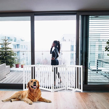 LZRS Solid Hardwood Freestanding Pet Gate, White, 30" Height-4 Panels, Dog, All Ages, Wood