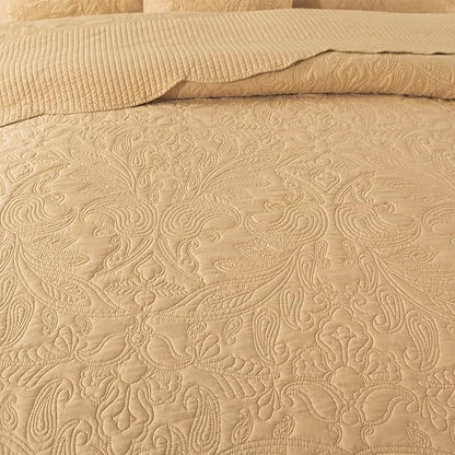HoneiLife California King Quilt 128x120 - Oversized King Bedspreads 4-Piece,Rustic Bedding Sets Quilted,Reversible Coverlets Lightweight Bed Cover for All Season Use-Yellow