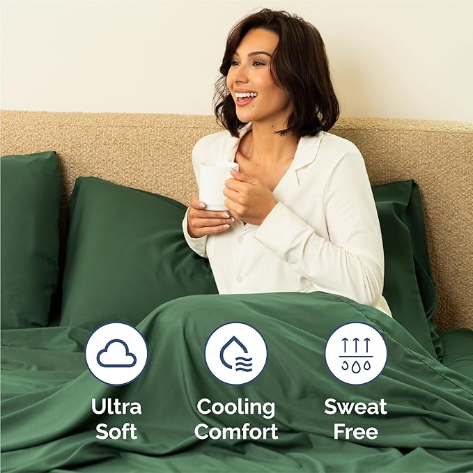 CGK Linens King 6 Piece Sheet Set - Cooling Sheets for Hot Sleepers - Hotel Luxury Bedding Set w/ 8-16 Inch Deep Pockets - 1 Flat & 1 Fitted & 4 Pillowcases - Soft, Easy Care & Wrinkle Free - Emerald