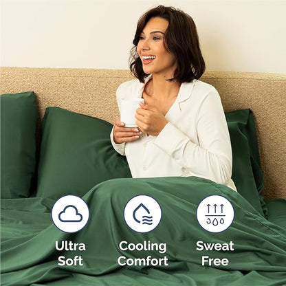 CGK Linens King 6 Piece Sheet Set - Cooling Sheets for Hot Sleepers - Hotel Luxury Bedding Set w/ 8-16 Inch Deep Pockets - 1 Flat & 1 Fitted & 4 Pillowcases - Soft, Easy Care & Wrinkle Free - Emerald