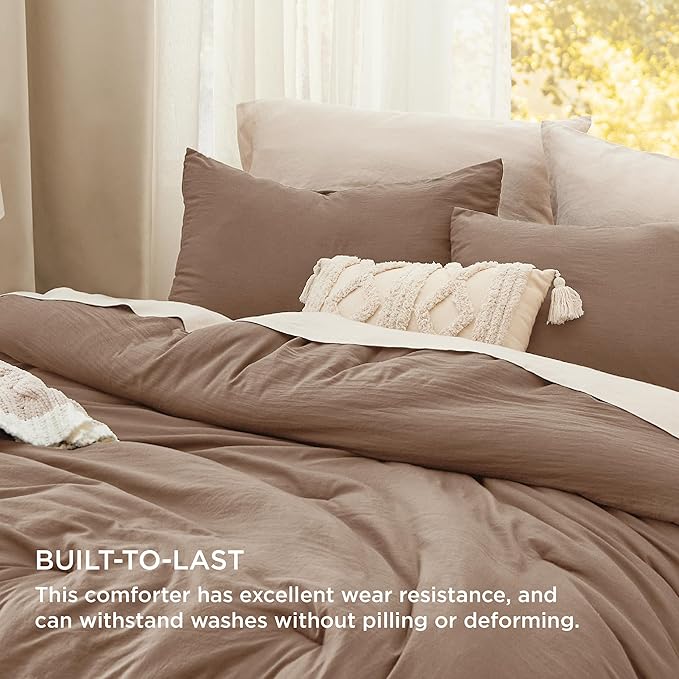 Bedsure Queen Size Comforter Set, Brown Soft Prewashed Bedding for All Seasons, 3 Pieces GentleSoft™ Warm Down Alternative Bed Set, 1 Lightweight Comforter (90"x90") and 2 Pillowcases (20"x26")