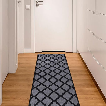 Ottomanson Glamour Collection Non-Slip Rubberback Moroccan Trellis Design 2x6 Indoor Runner Rug, 2'2" x 6', Dark Gray