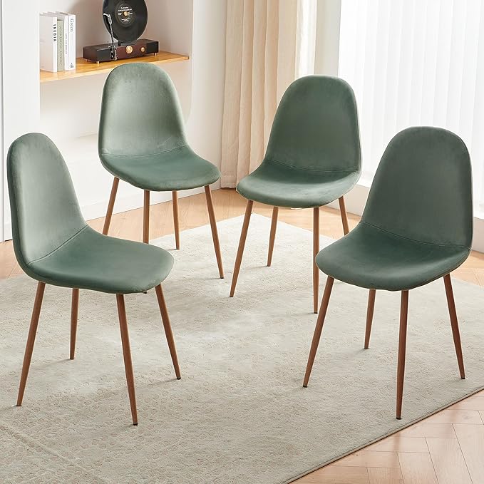 Velvet Dining Chairs Set of 4 - Modern Seating with Metal Legs for Living, Bedroom,Dining Room - Green Chairs for Dining Room, Chair Set for 4