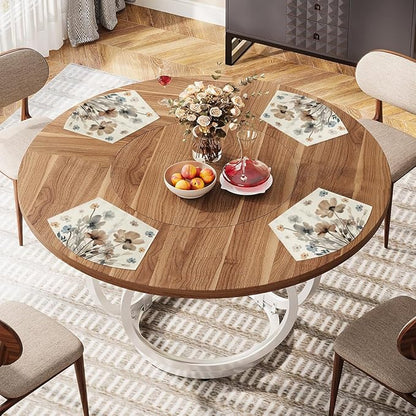Artoid Mode Brown Poppy Floral Round Table Wedge Placemats Set of 6, Seasonal Winter Kitchen Dining Table Decoration for Indoor Party Home