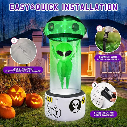 DearSun 7.5FT Halloween Inflatable Alien in Experimental Cabin with Build-in LED Lights, Blow up Halloween Inflatable Outdoor Indoor Decorations Large Party Yard Decoration