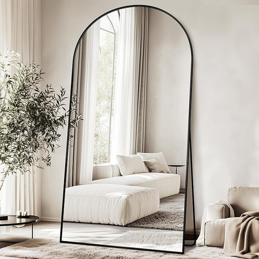Full Length Mirror, 78"x38" Floor Mirror Freestanding, Arched Full Body Mirror Floor Standing Mirrors with Stand for Bedroom, Hanging Mounted Mirrors for Living Room Cloakroom, Black