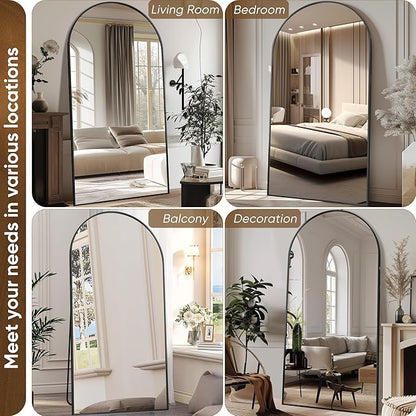 Full Length Mirror, 78"x38" Floor Mirror Freestanding, Arched Full Body Mirror Floor Standing Mirrors with Stand for Bedroom, Hanging Mounted Mirrors for Living Room Cloakroom, Black