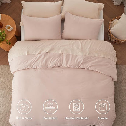 Bedsure Queen Size Comforter Set, Light Pink Soft Prewashed Bedding for All Seasons, 3 Pieces GentleSoft™ Warm Down Alternative Bed Set, 1 Lightweight Comforter (90"x90") and 2 Pillowcases (20"x26")