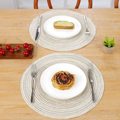 SHACOS Placemats Set of 8 Round Braided Place Mats 15 inch Washable Table Mats for Home Wedding Holiday Party (Ivory, 8)