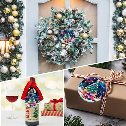 A Colorful Christmas Tree Ornament Round Ceramic Ornament Star Snowflake Xmas Keepsake for Christmas Tree Winter Holiday Xmas Gift for Women Men Xmas Hanging Ornament 3"