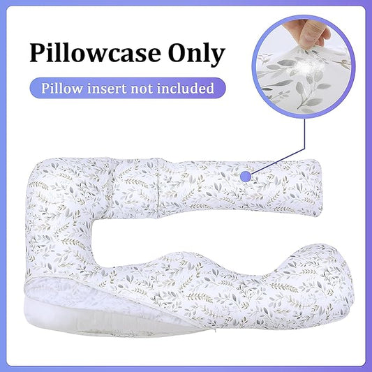 Floral Soft Pregnancy Pillow Cover (ONLY Pillowcase), U Shaped Luxurious Velvet Maternity Pillow Cover with Hidden Zip, Warm Large Pillow Protector for Side Sleeper, White, 59x31 in
