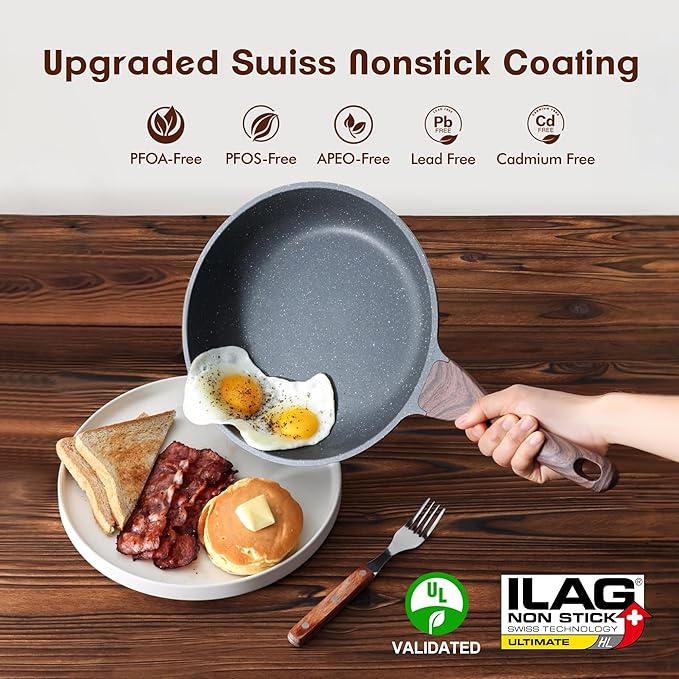 SENSARTE Nonstick Frying Pan Skillets, Swiss Granite Coating Omelette Pans, Healthy Cookware Chef's Pan, Free of Intentionally Added PFOA (8+9.5+11 Inch)