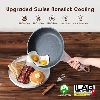 SENSARTE Nonstick Frying Pan Skillets, Swiss Granite Coating Omelette Pans, Healthy Cookware Chef's Pan, Free of Intentionally Added PFOA (8+9.5+11 Inch)