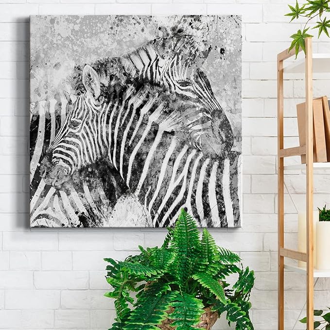 Canvas Prints Wall Art Animals Painting for Wall Décor, Zebra Pair Wall Art, Ready to Hang, 32'' x 32''