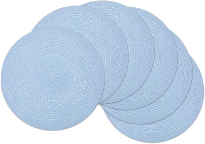 SHACOS Round Braided Placemats Set of 6 Round Table Mats for Dining Tables 15 inch (Light Blue, 6)