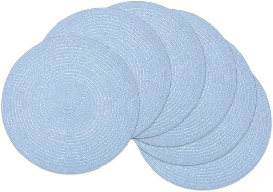 SHACOS Round Braided Placemats Set of 6 Round Table Mats for Dining Tables 15 inch (Light Blue, 6)