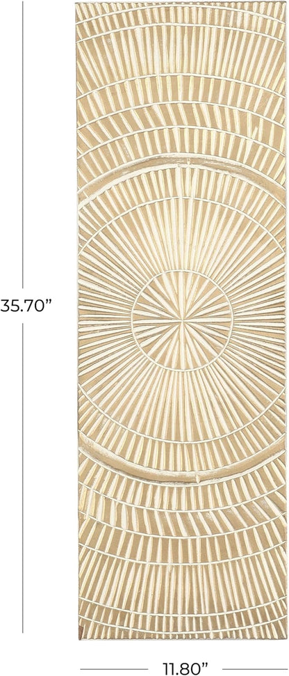 Deco 79 Wooden Geometric Handmade Home Wall Decor Intricately Carved Radial Wall Sculpture with Starburst Design, Wall Art 12" x 1" x 36", Gold