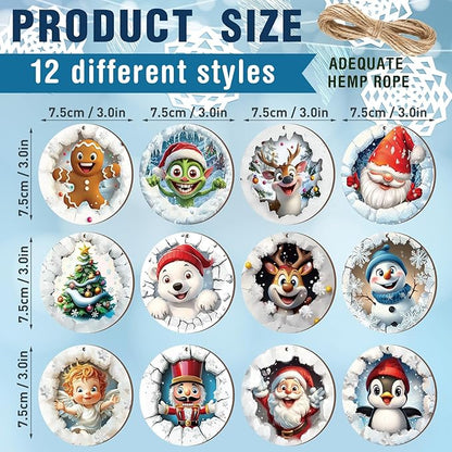 Suzile 36 Pcs Christmas Wooden Ornaments Christmas 3D Break Through Ornament Xmas Cute Animal Decorations for Tree Wreaths Xmas Hanging Wood Cutouts Decor for Home Winter Party