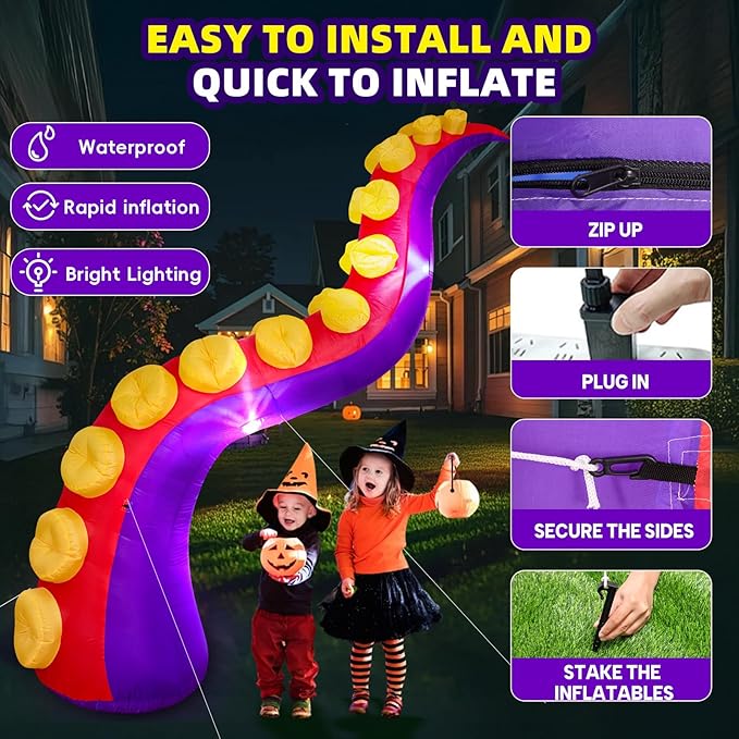 Max Fun 1pc Halloween Inflatables Decorations Inflatable Octopus Tentacles Outdoors Decorations with LED Lights Built-in Blow Up Yard Decoration for Outdoor Garden Lawn (Tentacles - A)
