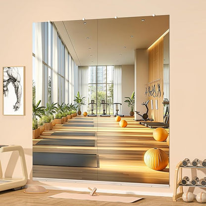 Hasipu Home Gym Mirror, 95"x40" Each, 1-Pack Frameless Wall Mounted Mirrors with Glass Clamps & Aluminum Rail, Large Body Mirror for Home Gym, Yoga Studio, Bedroom, Silver Tempered Glass
