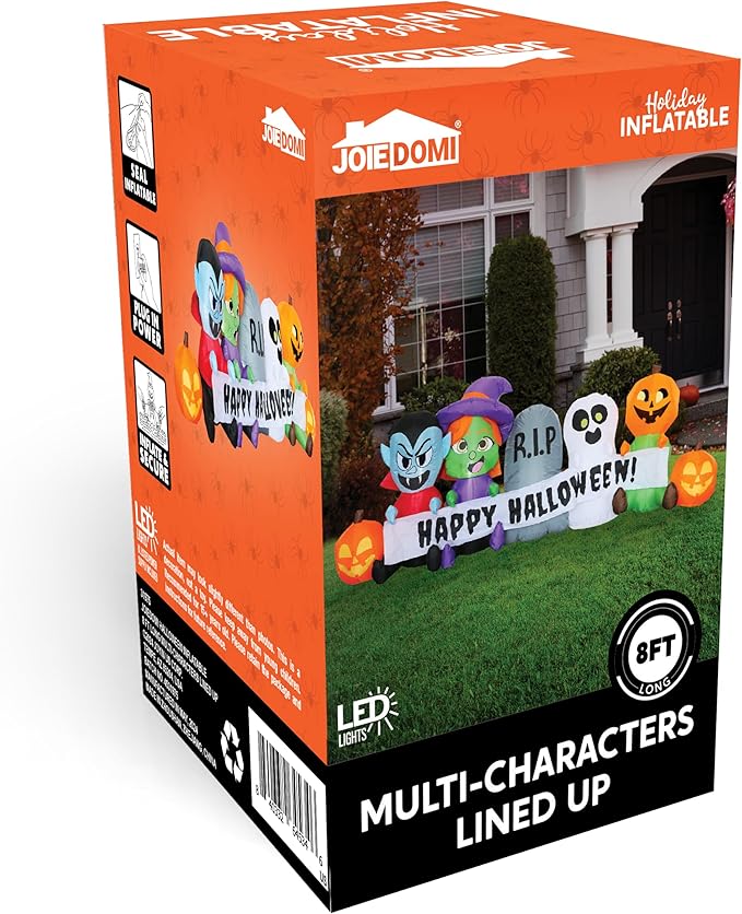 Joiedomi 8 FT Long Inflatable Halloween Decor Outdoor, Halloween Blow Up Decorations Inflatable Pumpkin Ghost Vampire Witch Tombstone with LEDs for Yard Decorations
